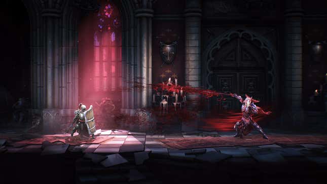 Characters fight in a creepy-looking castle.