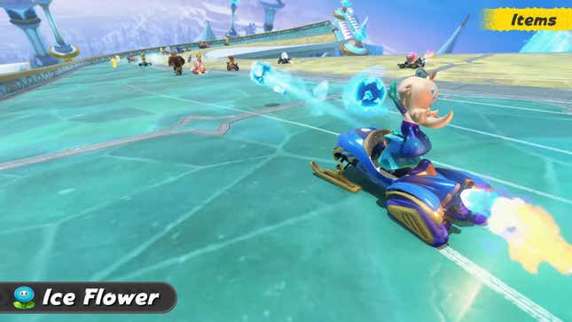 Rosalina throws an Ice Flower.