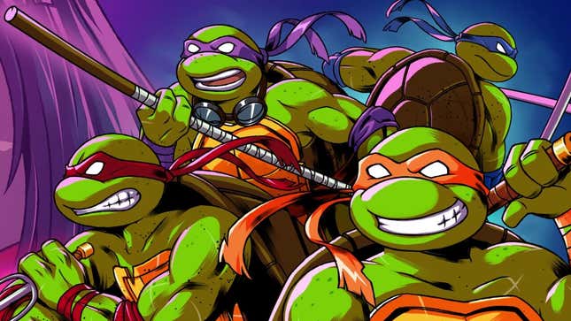 The Teenage Mutant Ninja Turtles prepare to engage in tactics combat.