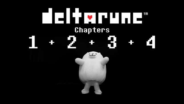 The Deltarune logo is displayed over a dog/cat-like character.