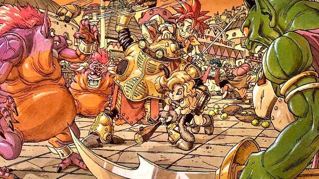 Chrono and pals fight monsters.