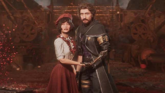 A man and woman stand next to each other holding hands.