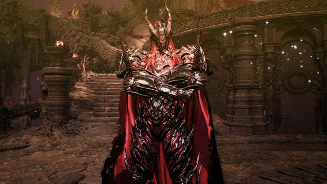 An armored NPC stands before the camera.
