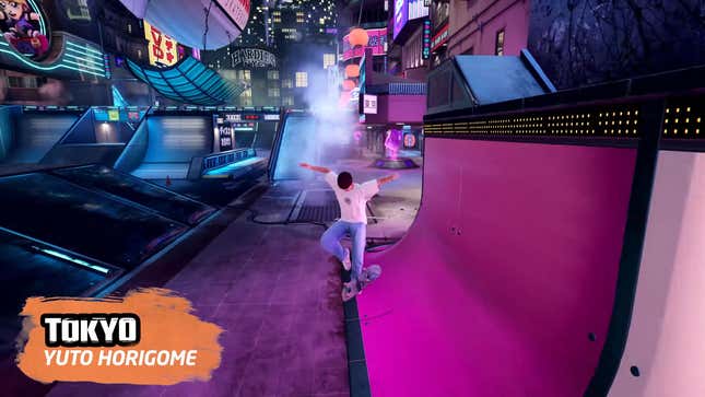 A screenshot shows a skateboarder in mid jump.