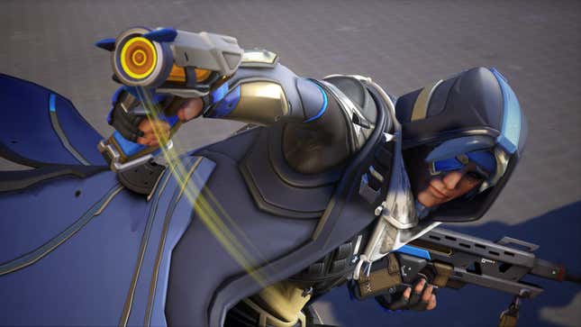 Ana swings her sleep dart gun behind her during a highlight intro.
