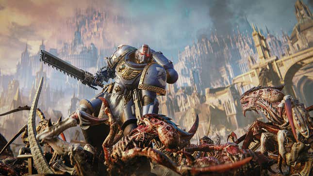A space marine kills aliens.