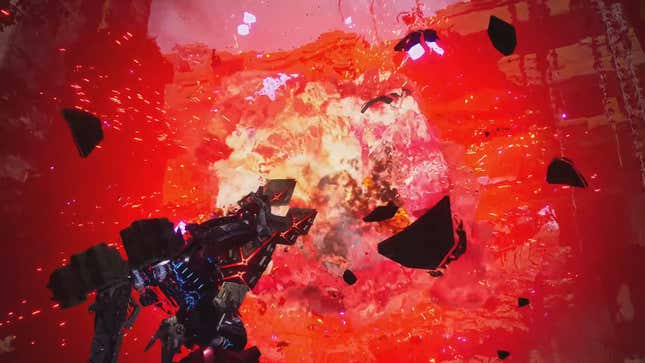 A mech destroys some stuff.